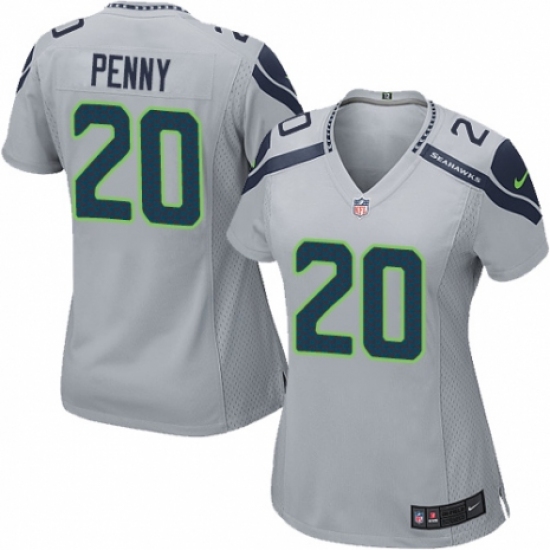 Women's Nike Seattle Seahawks 20 Rashaad Penny Game Grey Alternate NFL Jersey