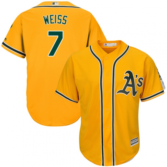 Men's Majestic Oakland Athletics 7 Walt Weiss Replica Gold Alternate 2 Cool Base MLB Jersey