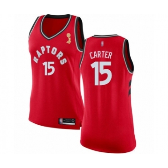 Women's Toronto Raptors 15 Vince Carter Swingman Red 2019 Basketball Finals Champions Jersey - Icon Edition