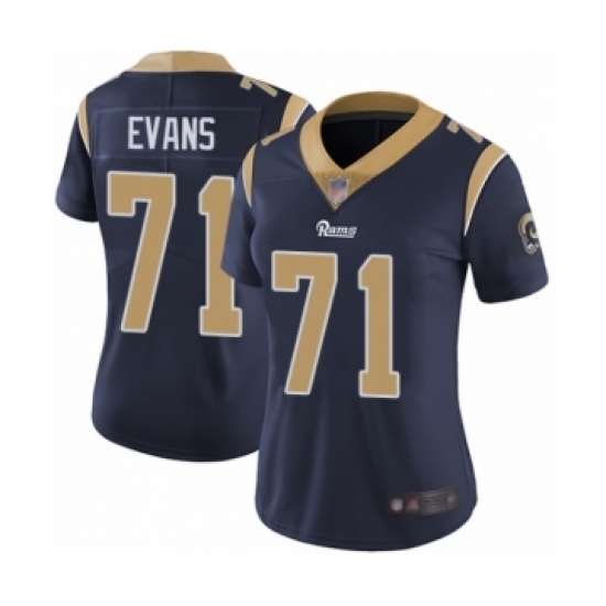 Women's Los Angeles Rams 71 Bobby Evans Navy Blue Team Color Vapor Untouchable Limited Player Football Jersey