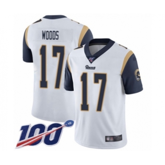 Men's Los Angeles Rams 17 Robert Woods White Vapor Untouchable Limited Player 100th Season Football Jersey