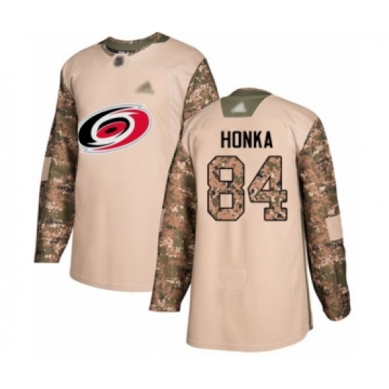 Men's Carolina Hurricanes 84 Anttoni Honka Authentic Camo Veterans Day Practice Hockey Jersey