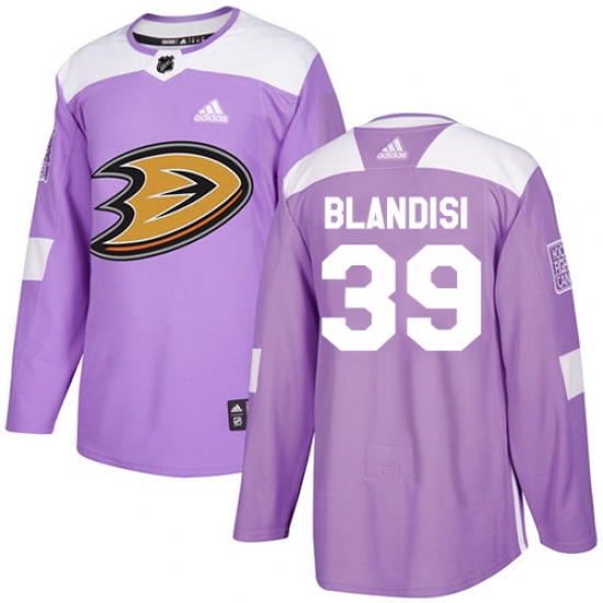 Men's Adidas Anaheim Ducks 39 Joseph Blandisi Authentic Purple Fights Cancer Practice NHL Jersey