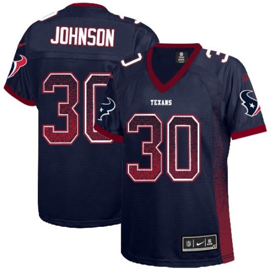 Women's Nike Houston Texans 30 Kevin Johnson Elite Navy Blue Drift Fashion NFL Jersey