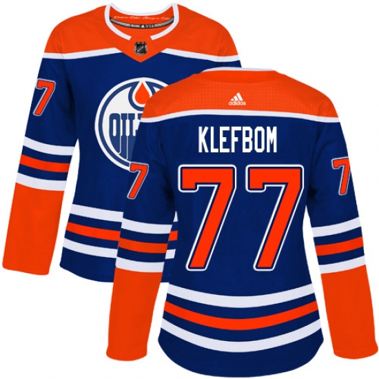 Women's Adidas Edmonton Oilers 77 Oscar Klefbom Authentic Royal Blue Alternate NHL Jersey