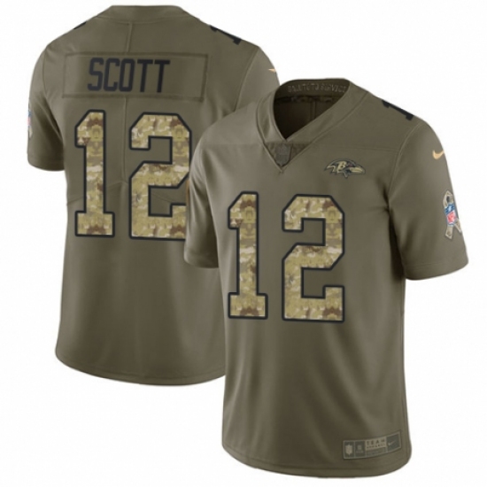 Men's Nike Baltimore Ravens 12 Jaleel Scott Limited Olive/Camo Salute to Service NFL Jersey