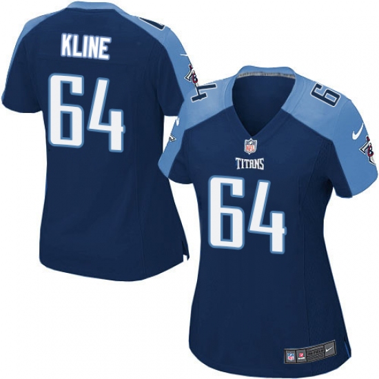 Women's Nike Tennessee Titans 64 Josh Kline Game Navy Blue Alternate NFL Jersey