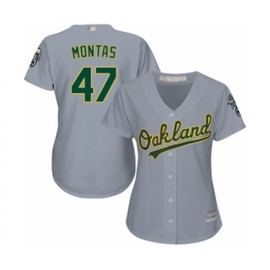 Women's Oakland Athletics 47 Frankie Montas Authentic Grey Road Cool Base Baseball Player Jersey