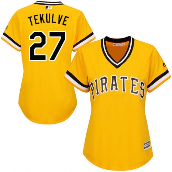 Women's Majestic Pittsburgh Pirates 27 Kent Tekulve Replica Gold Alternate Cool Base MLB Jersey