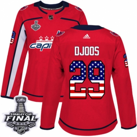 Women's Adidas Washington Capitals 29 Christian Djoos Authentic Red USA Flag Fashion 2018 Stanley Cup Final NHL Jersey