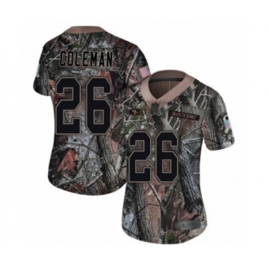 Women's San Francisco 49ers 26 Tevin Coleman Limited Camo Rush Realtree Football Jersey