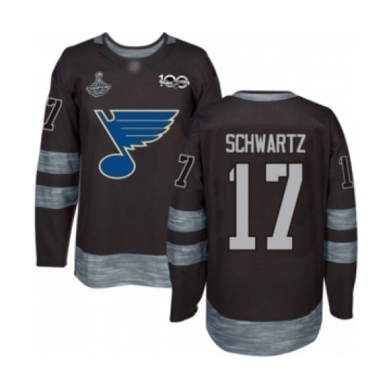 Men's St. Louis Blues 17 Jaden Schwartz Authentic Black 1917-2017 100th Anniversary 2019 Stanley Cup Champions Hockey Jersey