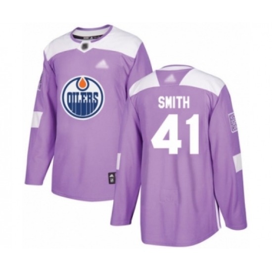 Youth Edmonton Oilers 41 Mike Smith Authentic Purple Fights Cancer Practice Hockey Jersey