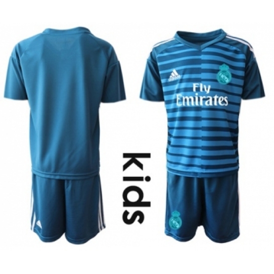 Real Madrid Blank Blue Goalkeeper Kid Soccer Club Jersey