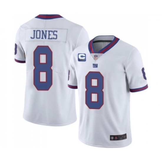 Men's New York Giants 2022 8 Daniel Jones White With 3-star C Patch Stitched NFL Jersey