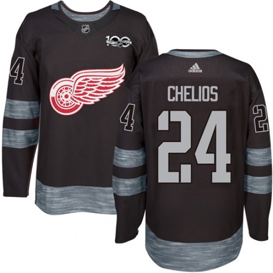 Men's Adidas Detroit Red Wings 24 Chris Chelios Premier Black 1917-2017 100th Anniversary NHL Jersey