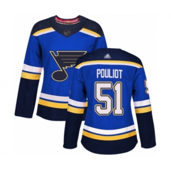 Women's St. Louis Blues 51 Derrick Pouliot Authentic Royal Blue Home Hockey Jersey