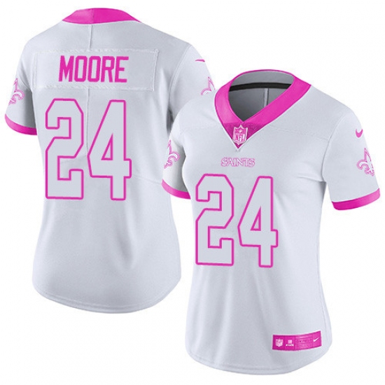 Women's Nike New Orleans Saints 24 Sterling Moore Limited White/Pink Rush Fashion NFL Jersey