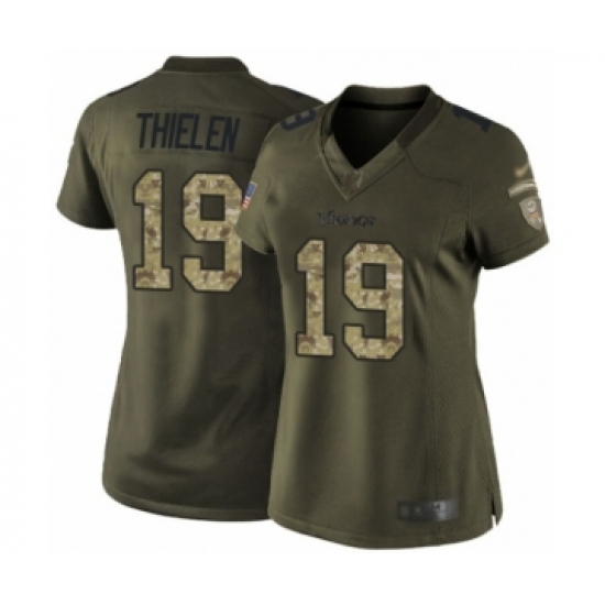 Women's Minnesota Vikings 19 Adam Thielen Limited Green Salute to Service Football Jersey