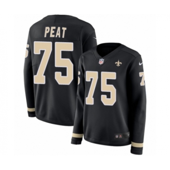 Women's Nike New Orleans Saints 75 Andrus Peat Limited Black Therma Long Sleeve NFL Jersey