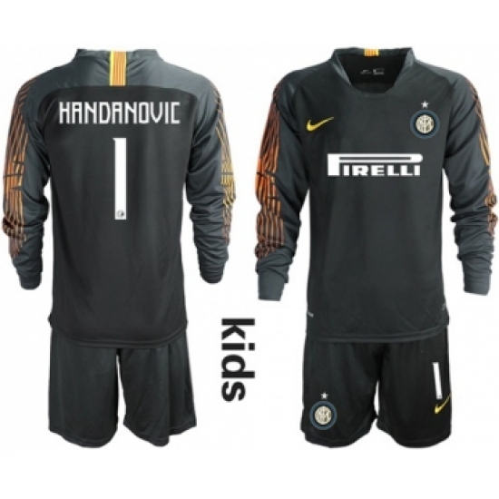 Inter Milan 1 Handanovic Black Goalkeeper Long Sleeves Kid Soccer Club Jersey