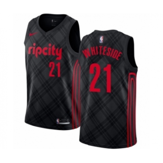 Men's Portland Trail Blazers 21 Hassan Whiteside Authentic Black Basketball Jersey - City Edition