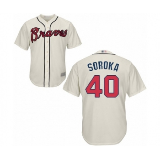 Men's Atlanta Braves 40 Mike Soroka Replica Cream Alternate 2 Cool Base Baseball Jersey