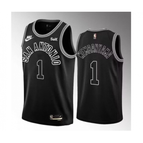 Men's San Antonio Spurs 1 Victor Wembanyama Black 2022-23 Classic Edition Stitched Basketball Jersey