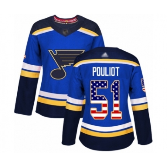 Women's St. Louis Blues 51 Derrick Pouliot Authentic Blue USA Flag Fashion Hockey Jersey