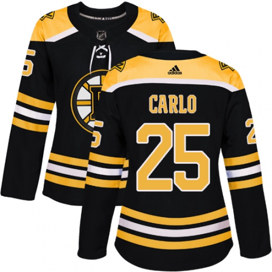 Women's Adidas Boston Bruins 25 Brandon Carlo Authentic Black Home NHL Jersey