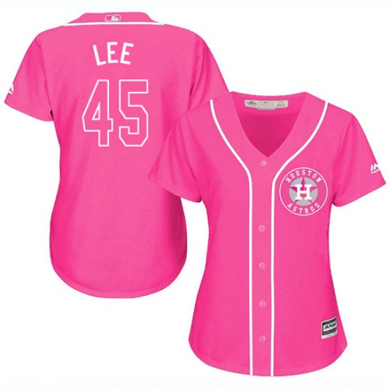 Women's Majestic Houston Astros 45 Carlos Lee Authentic Pink Fashion Cool Base MLB Jersey