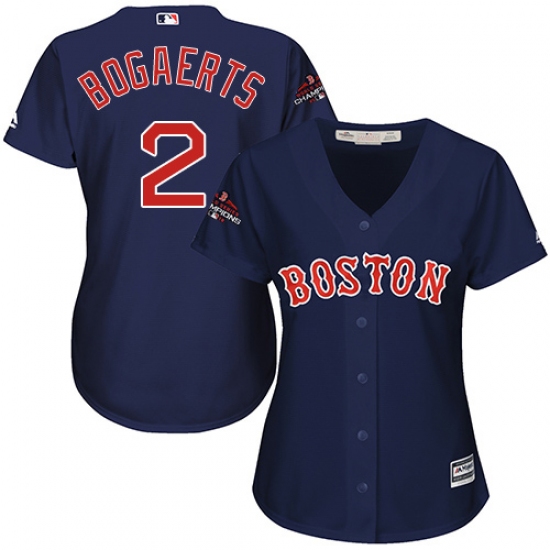 Women's Majestic Boston Red Sox 2 Xander Bogaerts Authentic Navy Blue Alternate Road 2018 World Series Champions MLB Jersey