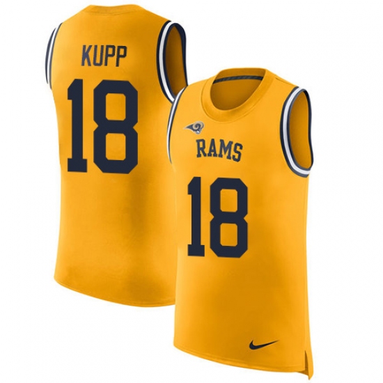 Men's Nike Los Angeles Rams 18 Cooper Kupp Limited Gold Rush Player Name & Number Tank Top NFL Jersey