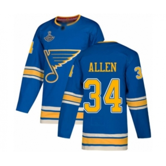 Youth St. Louis Blues 34 Jake Allen Authentic Navy Blue Alternate 2019 Stanley Cup Champions Hockey Jersey