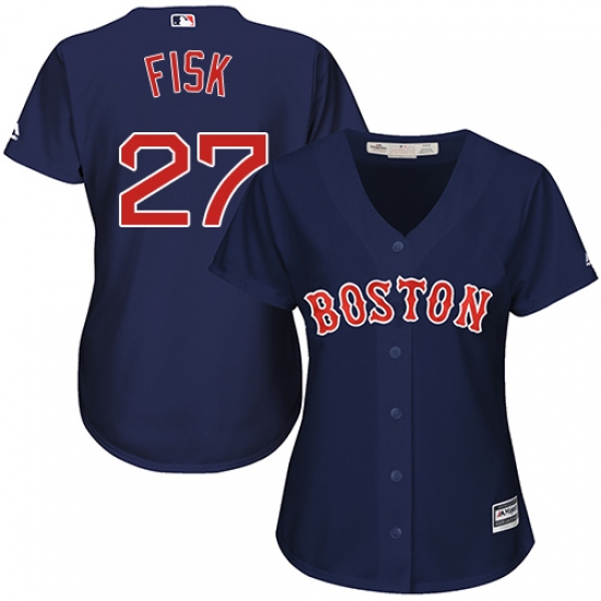 Women's Majestic Boston Red Sox 27 Carlton Fisk Replica Navy Blue Alternate Road MLB Jersey