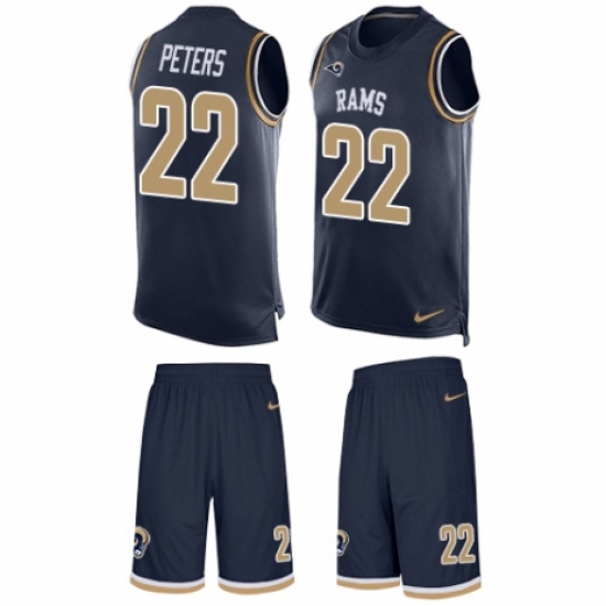 Men's Nike Los Angeles Rams 22 Marcus Peters Limited Navy Blue Tank Top Suit NFL Jersey