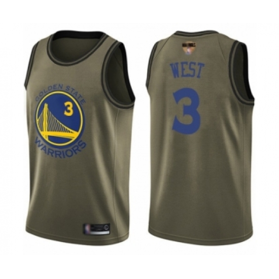 Youth Golden State Warriors 3 David West Swingman Green Salute to Service 2019 Basketball Finals Bound Basketball Jersey