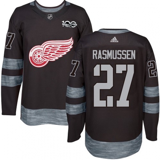 Men's Adidas Detroit Red Wings 27 Michael Rasmussen Premier Black 1917-2017 100th Anniversary NHL Jersey