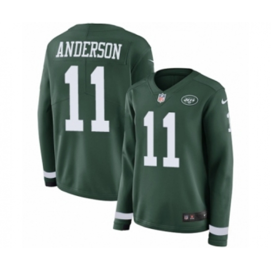 Women's Nike New York Jets 11 Robby Anderson Limited Green Therma Long Sleeve NFL Jersey