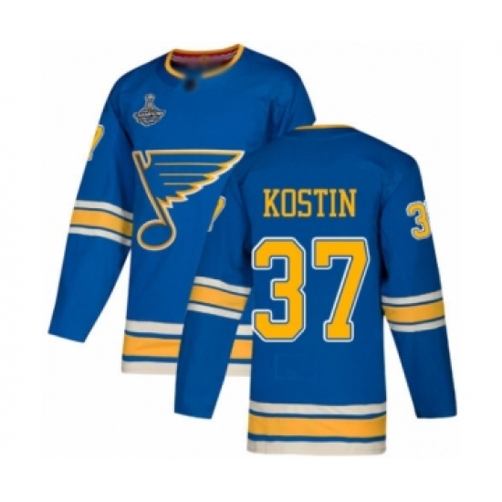Youth St. Louis Blues 37 Klim Kostin Authentic Navy Blue Alternate 2019 Stanley Cup Champions Hockey Jersey