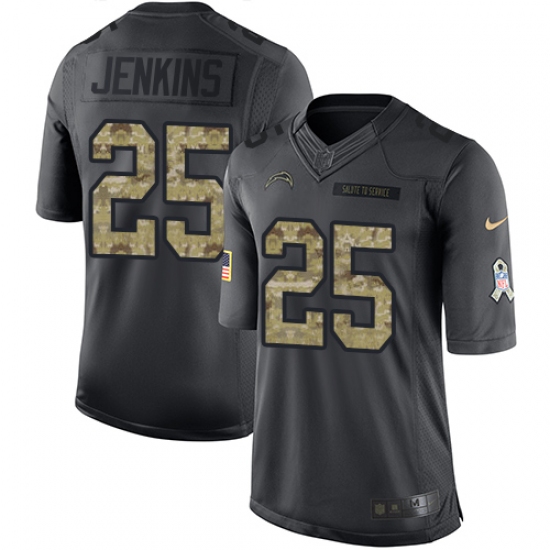 Men's Nike Los Angeles Chargers 25 Rayshawn Jenkins Limited Black 2016 Salute to Service NFL Jersey