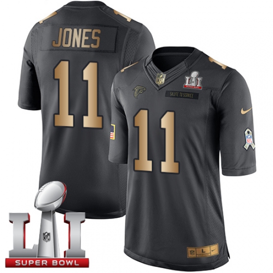 Men's Nike Atlanta Falcons 11 Julio Jones Limited Black/Gold Salute to Service Super Bowl LI 51 NFL Jersey