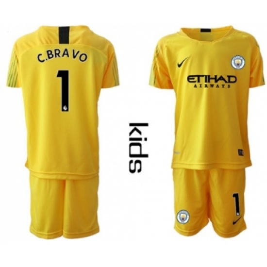 Manchester City 1 C.Bravo Yellow Goalkeeper Kid Soccer Club Jersey