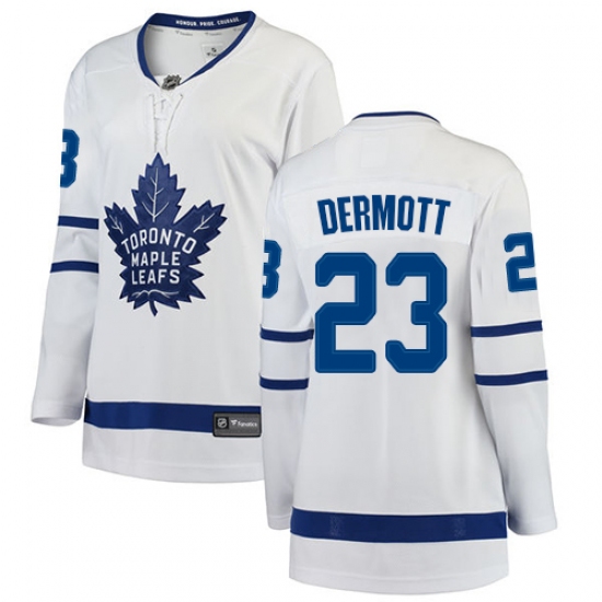 Women's Toronto Maple Leafs 23 Travis Dermott Authentic White Away Fanatics Branded Breakaway NHL Jersey