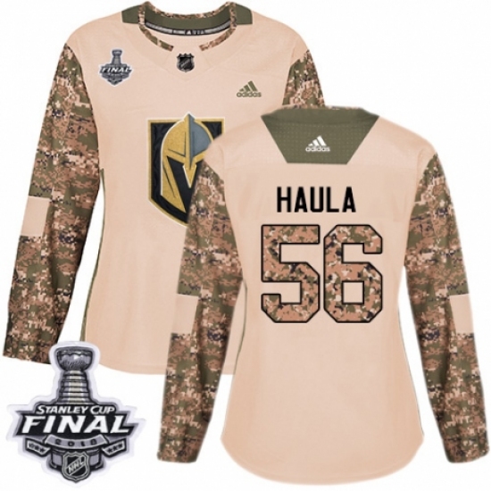 Women's Adidas Vegas Golden Knights 56 Erik Haula Authentic Camo Veterans Day Practice 2018 Stanley Cup Final NHL Jersey