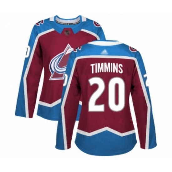 Women's Colorado Avalanche 20 Conor Timmins Authentic Burgundy Red Home Hockey Jersey