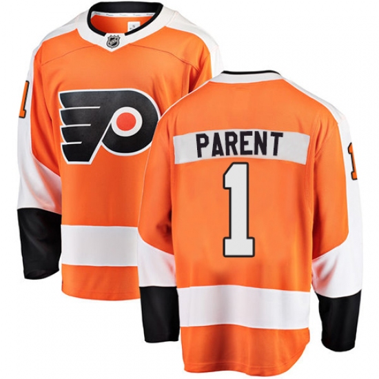 Men's Philadelphia Flyers 1 Bernie Parent Fanatics Branded Orange Home Breakaway NHL Jersey