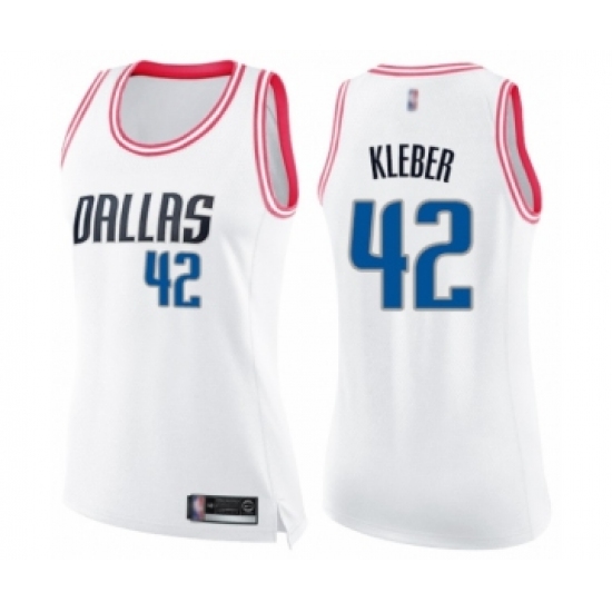 Women's Dallas Mavericks 42 Maxi Kleber Swingman White Pink Fashion Basketball Jersey