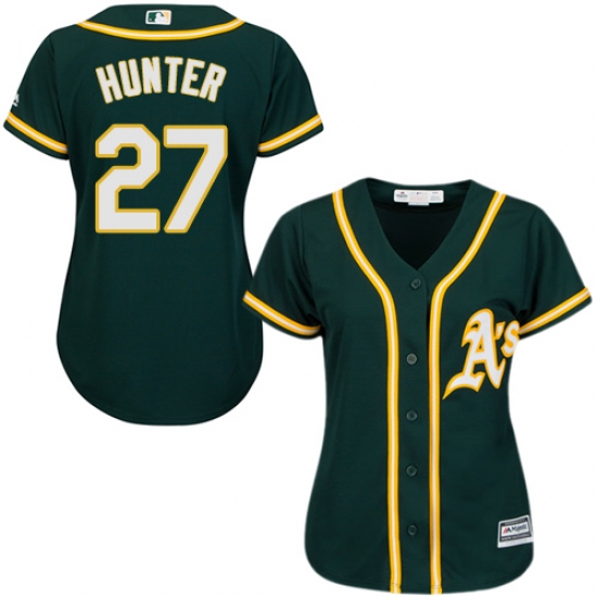 Women's Majestic Oakland Athletics 27 Catfish Hunter Replica Green Alternate 1 Cool Base MLB Jersey