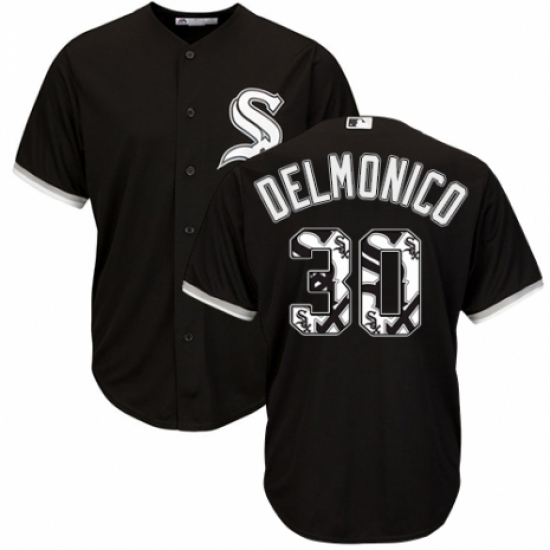 Men's Majestic Chicago White Sox 30 Nicky Delmonico Authentic Black Team Logo Fashion Cool Base MLB Jersey